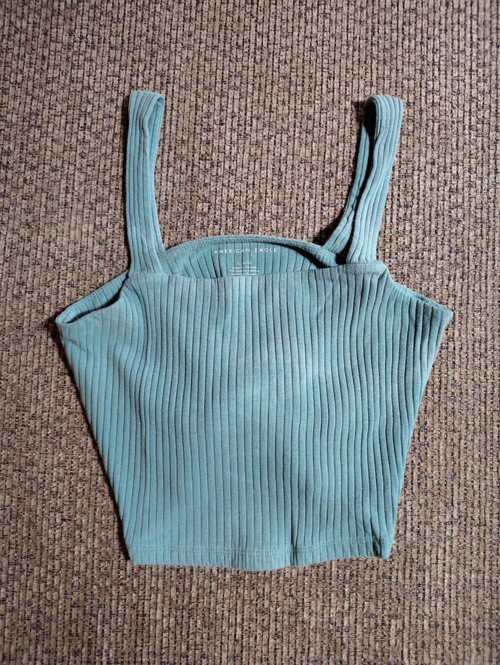 American Eagle Tank Top Women's Medium Blue Green Cropped Rib Knit